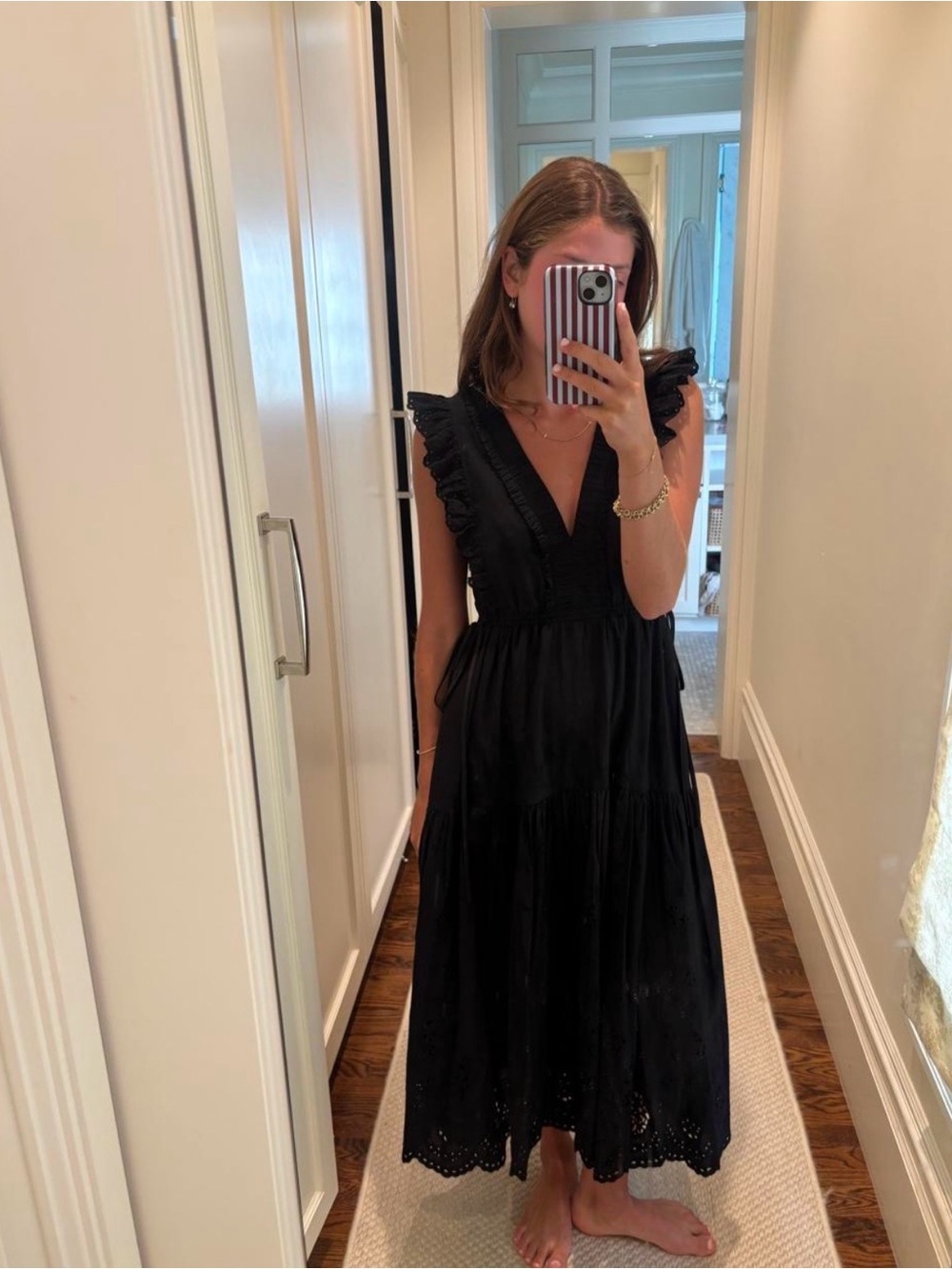 La Ligne Black Ruffle Sleeve V-Neck Maxi Dress